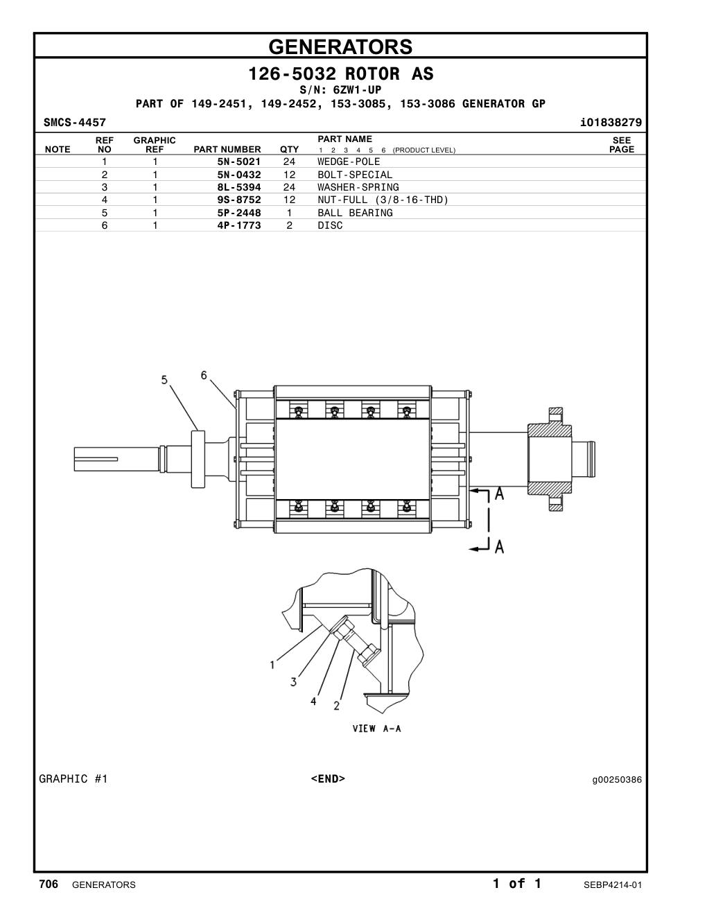 5N-0432 BOLT-SPECIAL · S/N 6ZW1-UP CAT parts manual diagram