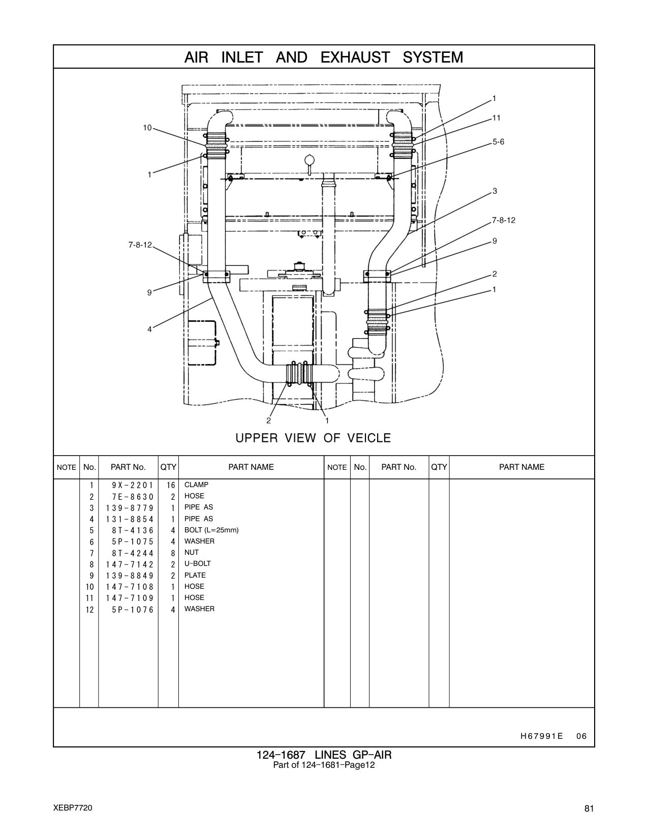7E-8630 HOSE-AIRINLET CAT parts manual diagram