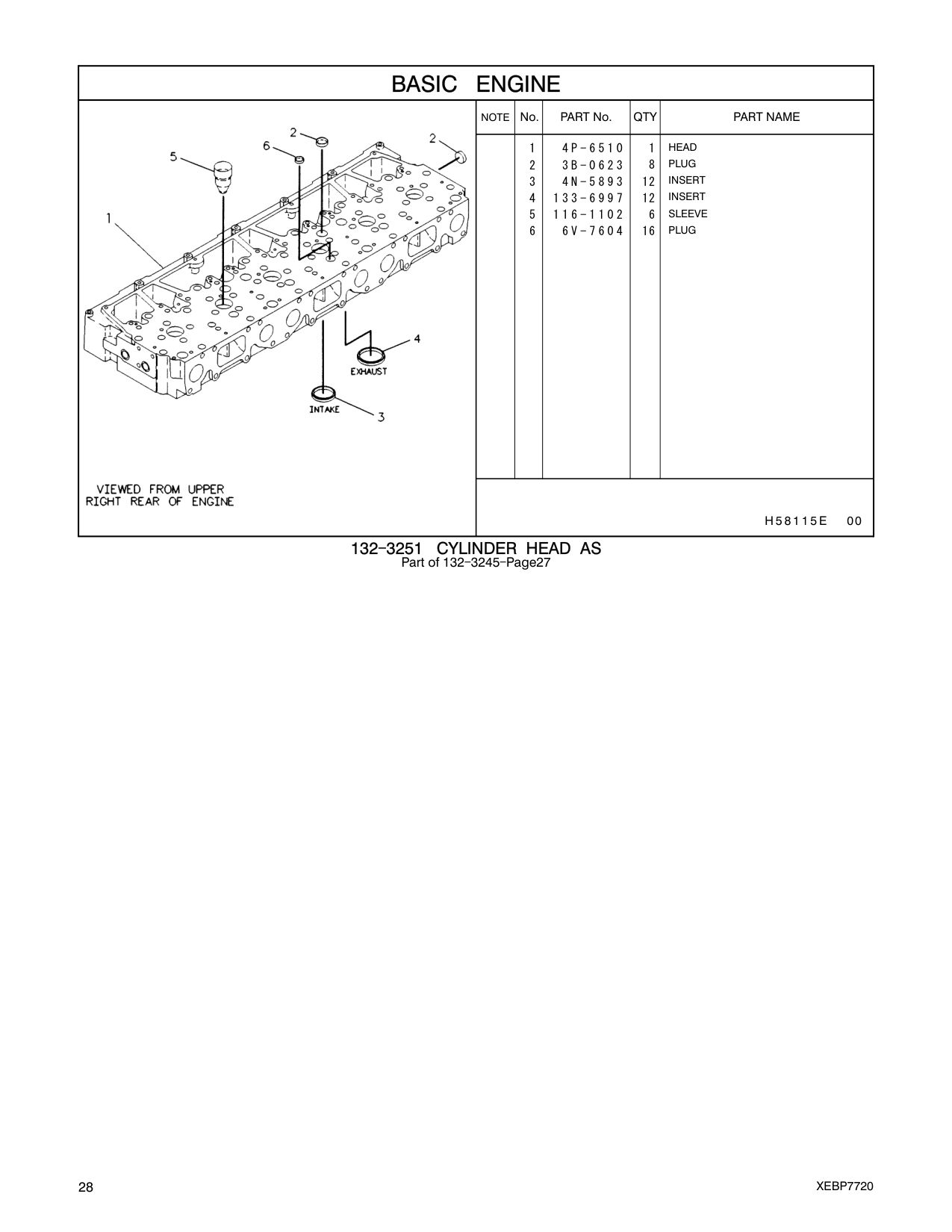 116-1102 SLEEVE CAT parts manual diagram