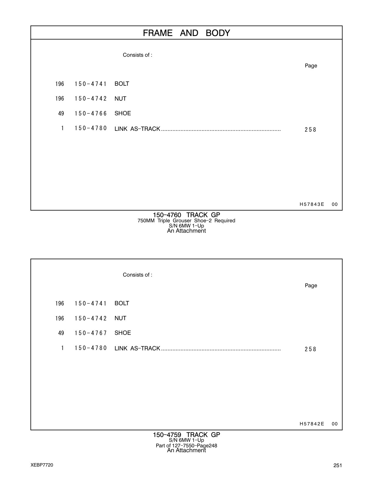 150-4767 SHOE CAT parts manual diagram