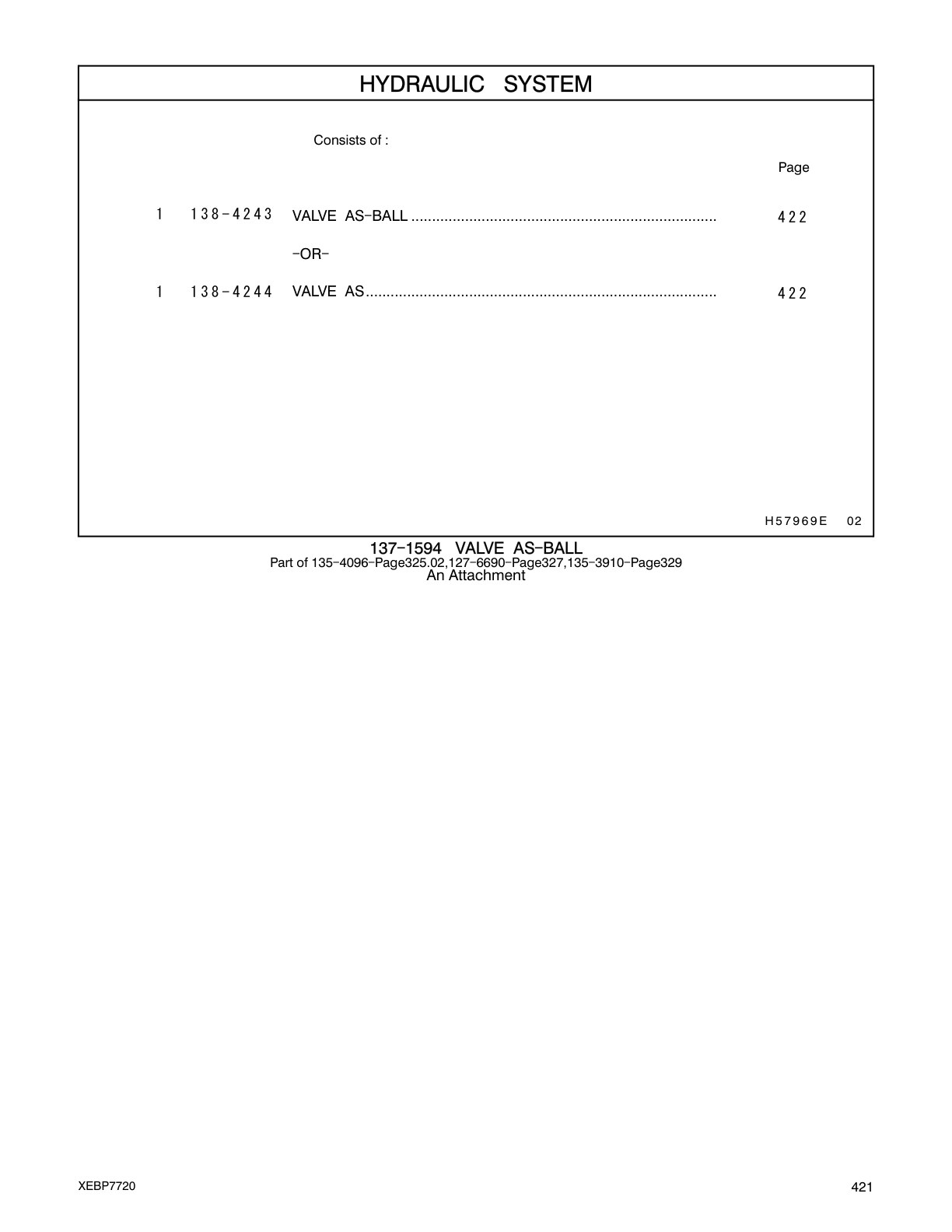 138-4243 VALVE AS-BALL CAT parts manual diagram