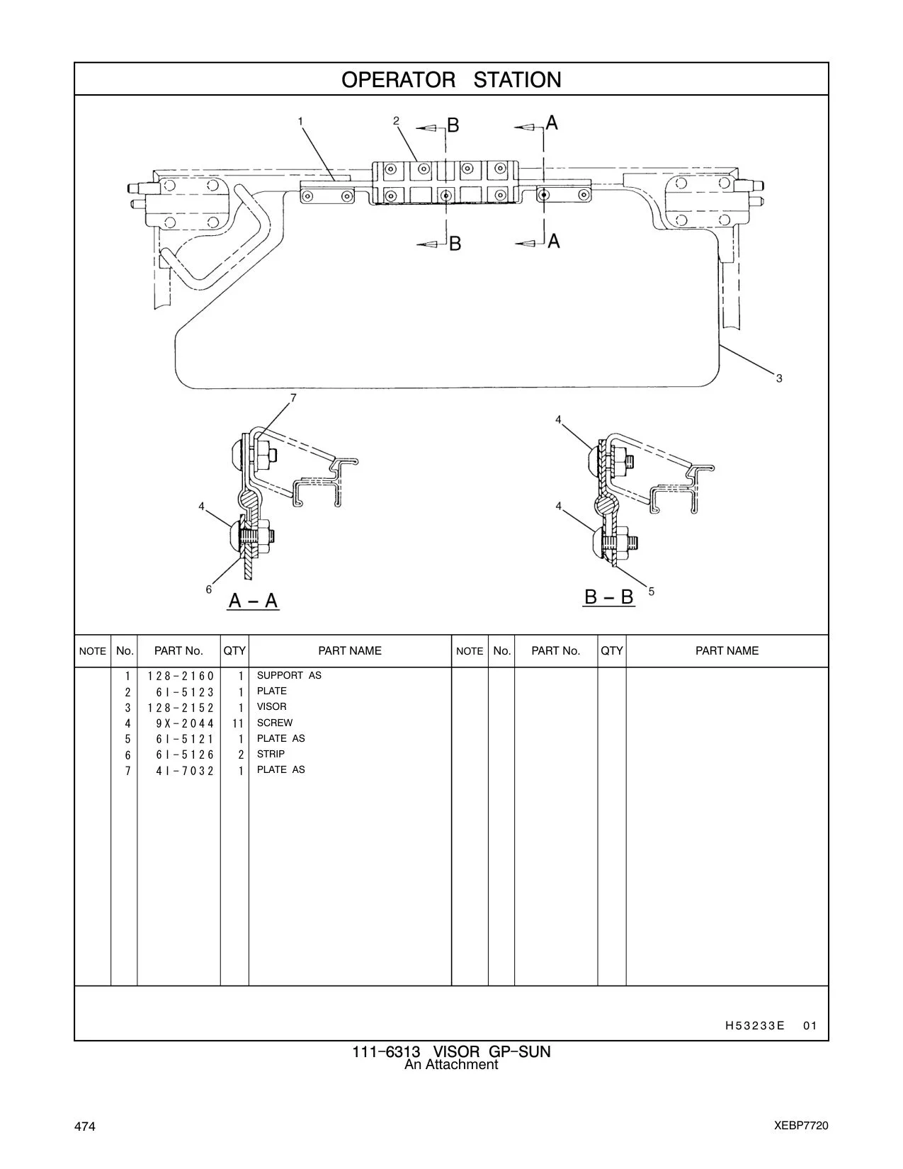 128-2152 VISOR CAT parts manual diagram