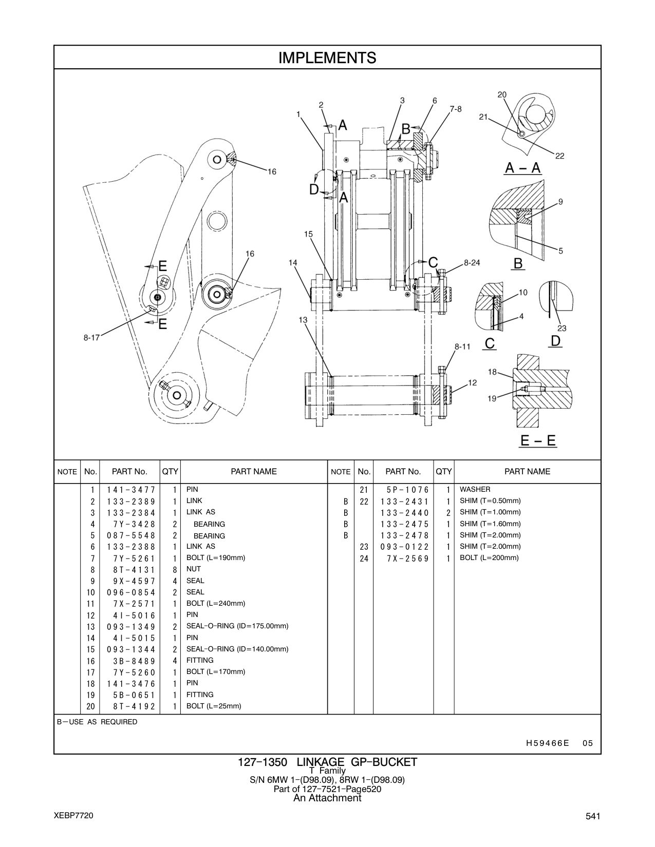 7Y-5260 BOLT (L=170mm) CAT parts manual diagram