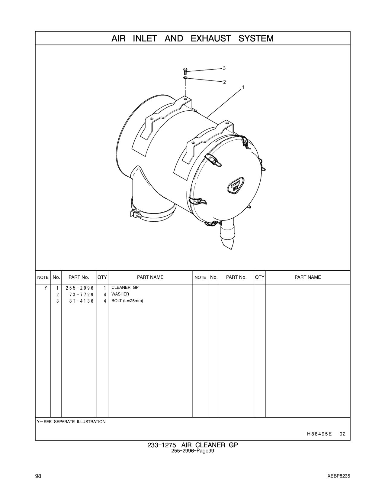 255-2996 CLEANER GP CAT parts manual diagram