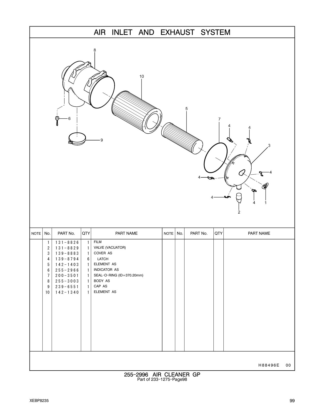 200-3501 SEAL-O-RING (ID=370.20mm) CAT parts manual diagram