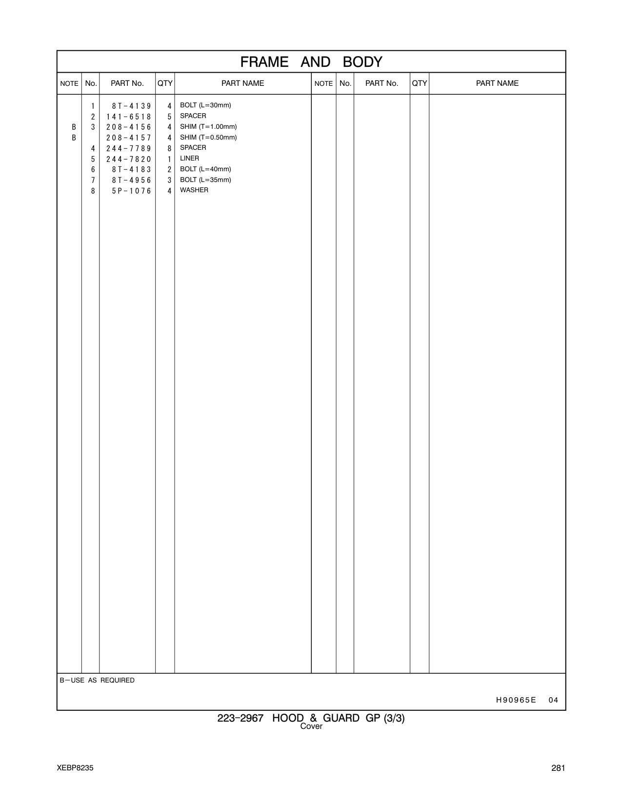 208-4156 SHIM (T=1.00mm) CAT parts manual diagram
