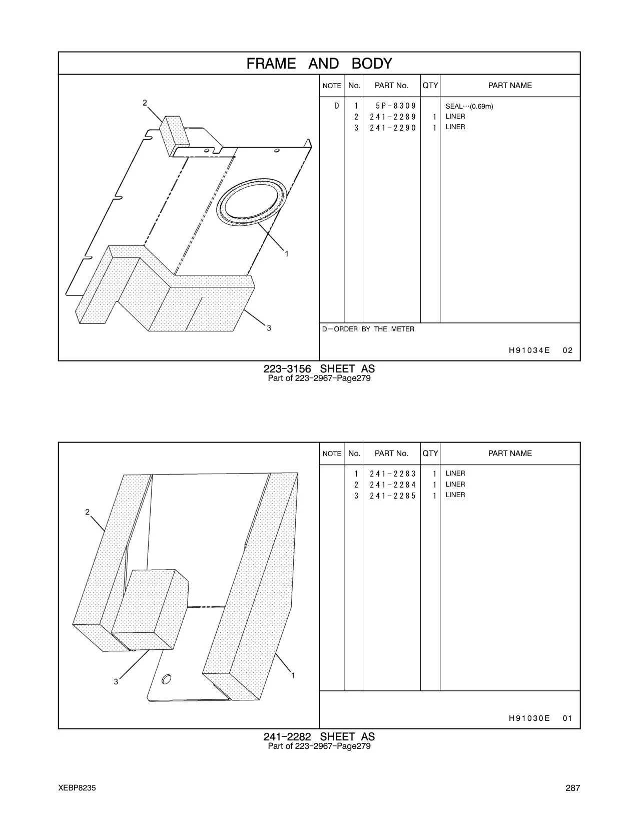 241-2285 LINER CAT parts manual diagram