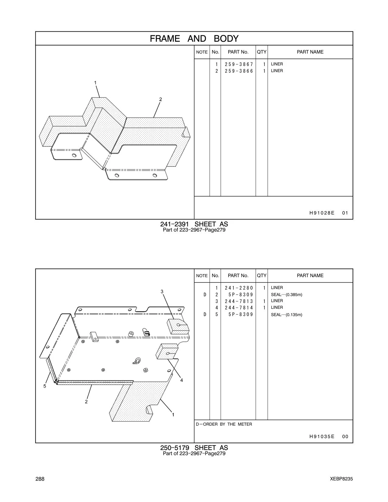 259-3867 LINER CAT parts manual diagram