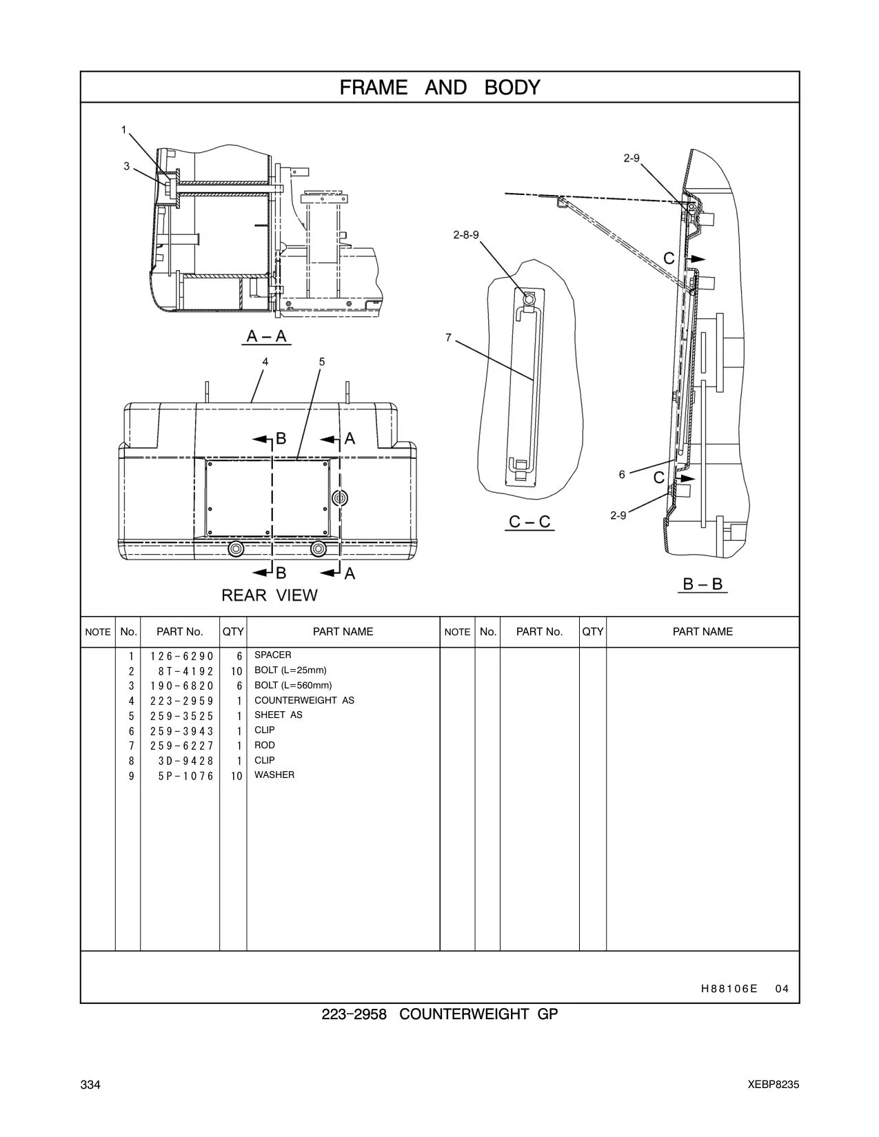 223-2959 COUNTERWEIGHT AS CAT parts manual diagram