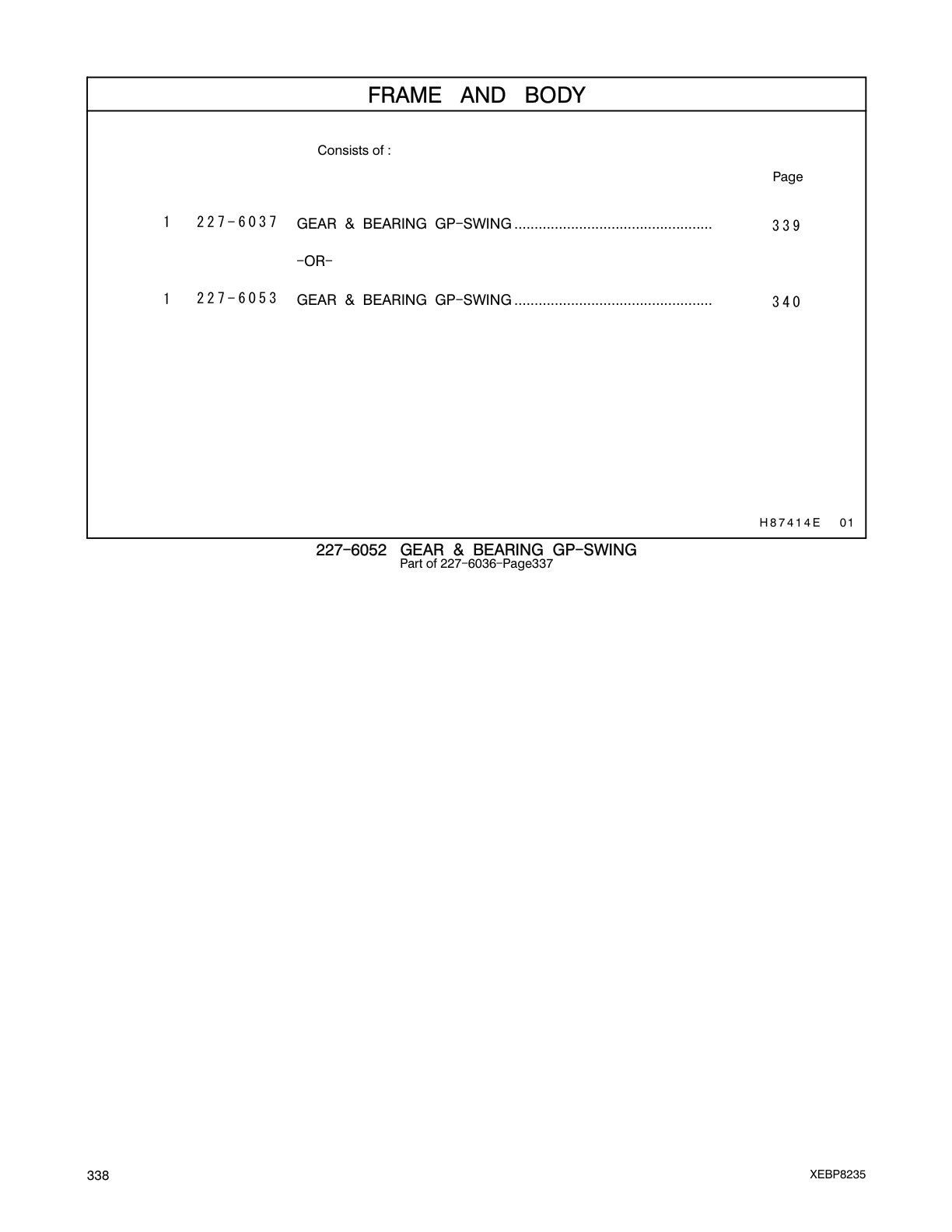 227-6053 GEAR & BEARING GP-SWING CAT parts manual diagram