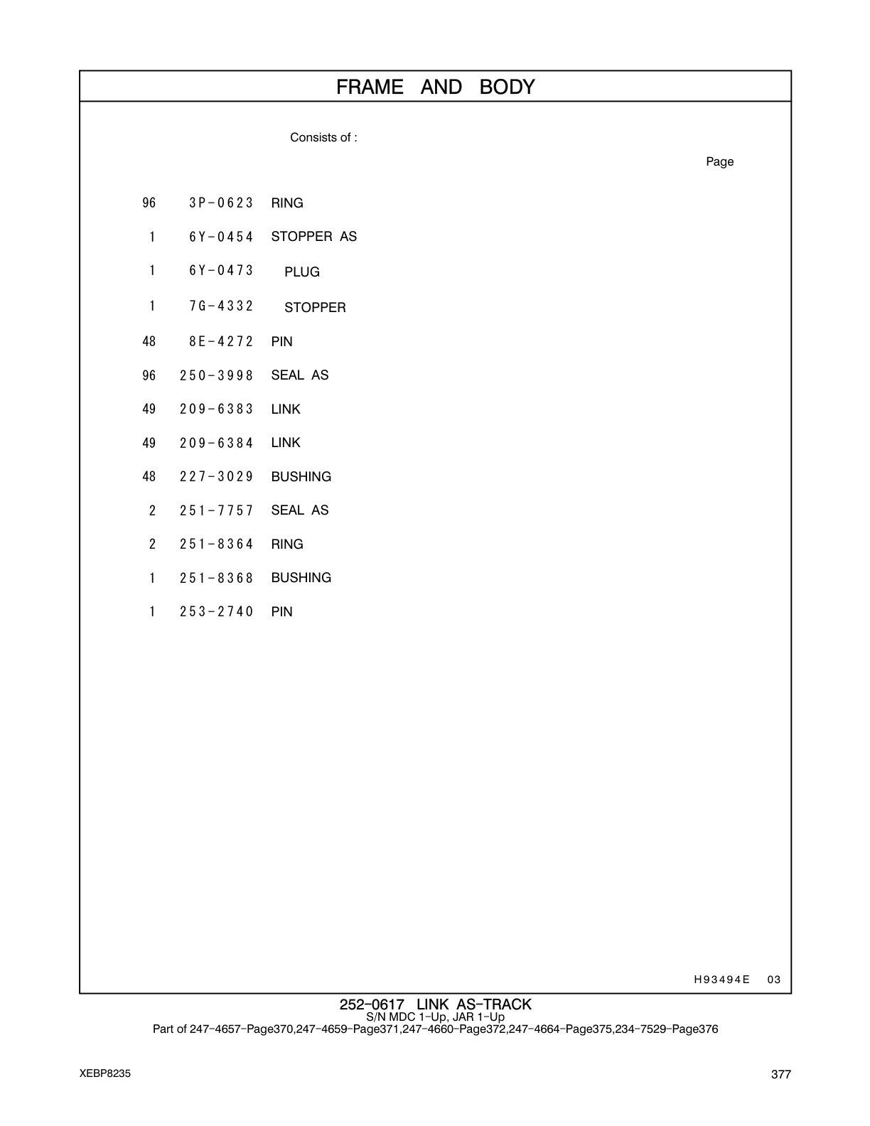 6Y-0454 STOPPER AS CAT parts manual diagram