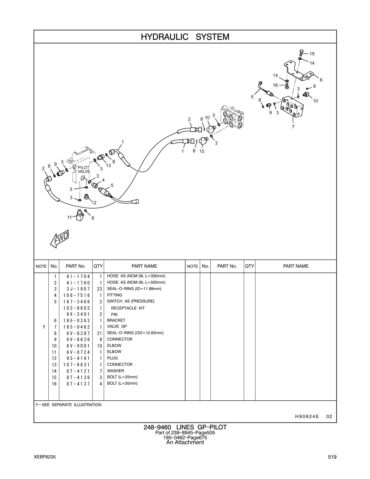 4I-1760 HOSE AS (NOM 06, L=500mm) CAT parts manual diagram