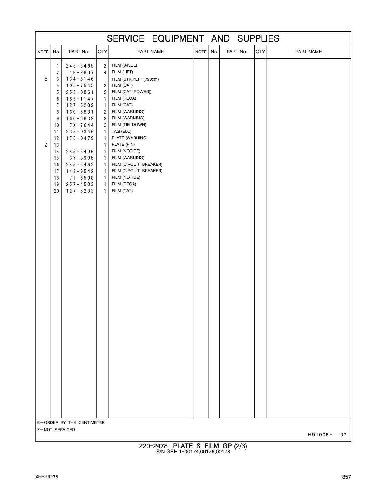 245-5465 FILM (345CL) CAT parts manual diagram