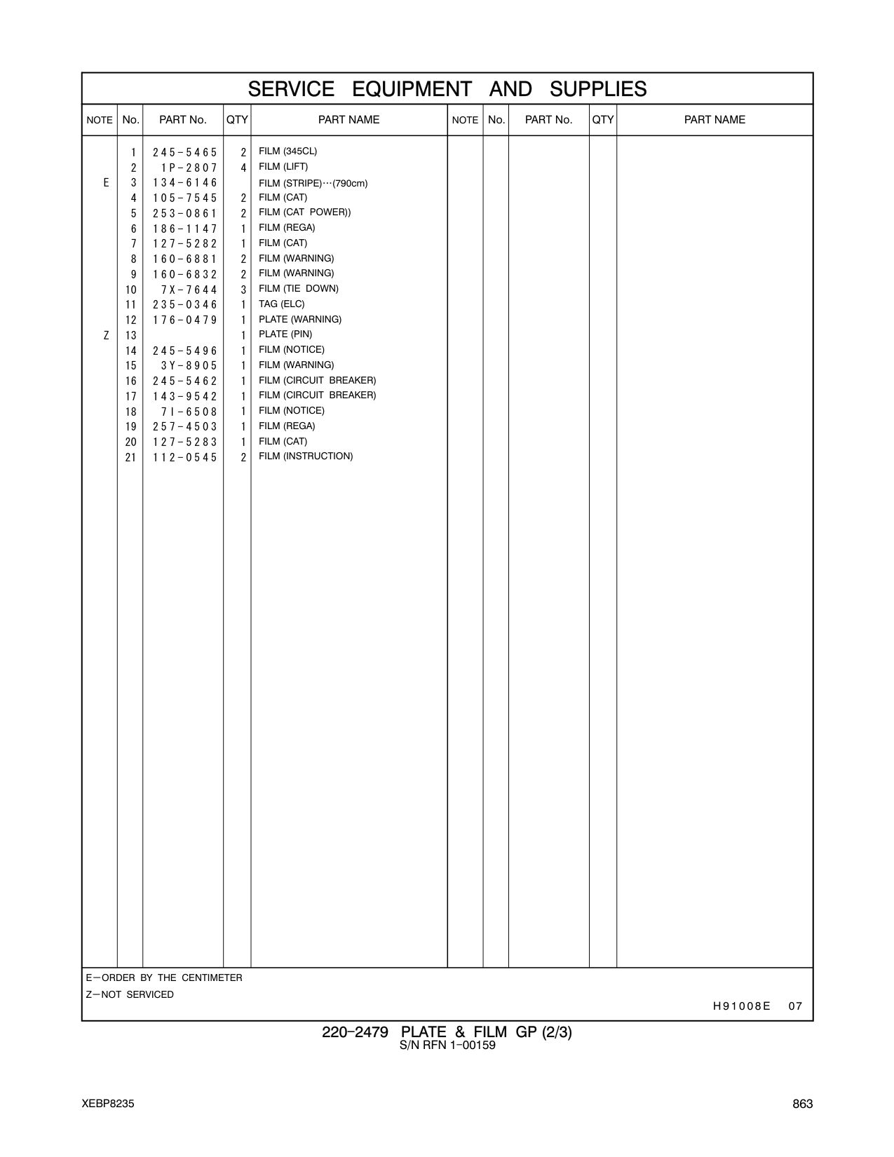 112-0545 FILM (INSTRUCTION) CAT parts manual diagram