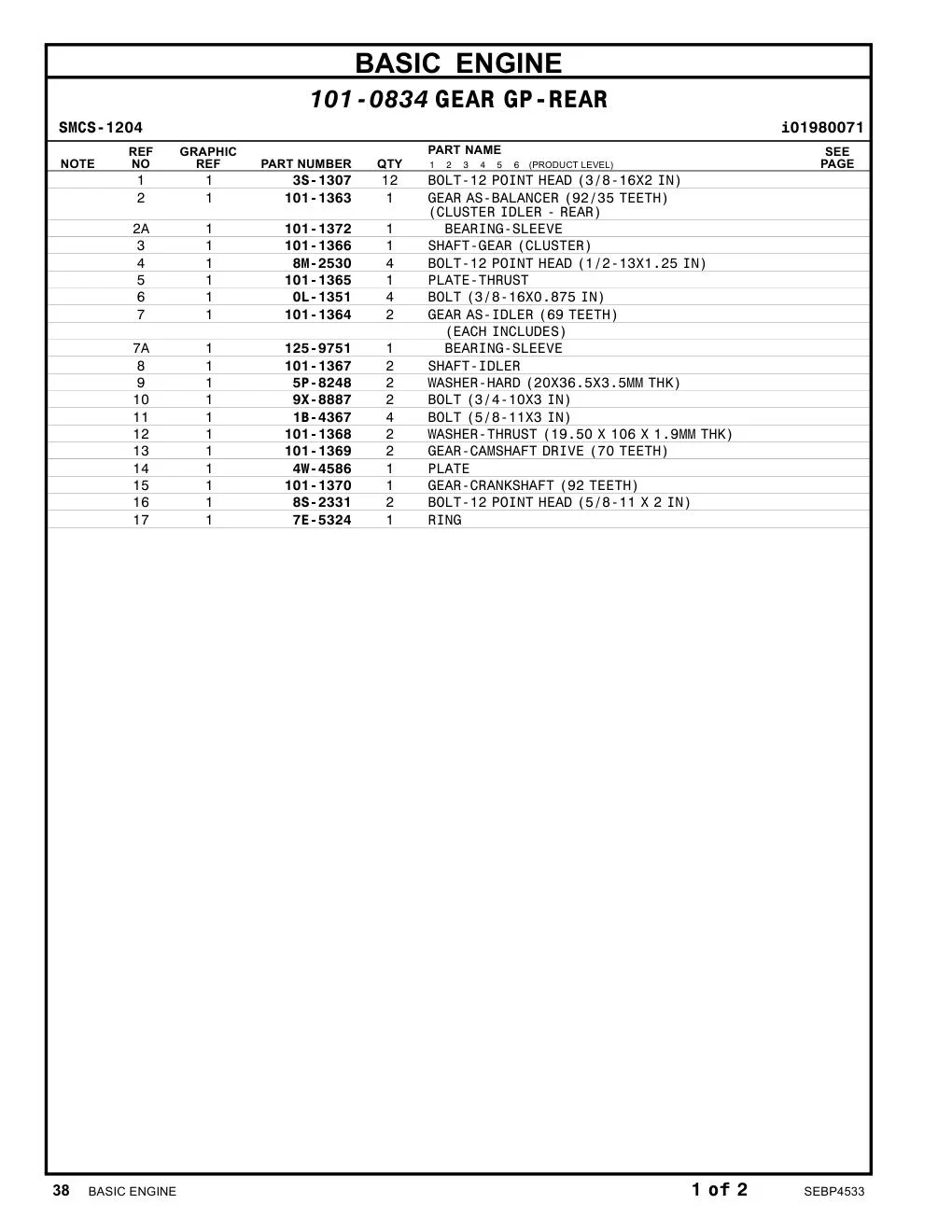 101-1369 GEAR-CAMSHAFT DRIVE (70 TEETH) CAT parts manual diagram