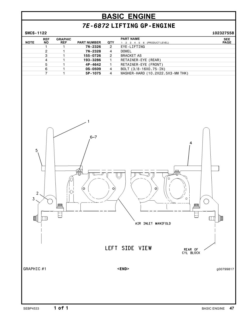7N-2326 EYE-LIFTING CAT parts manual diagram