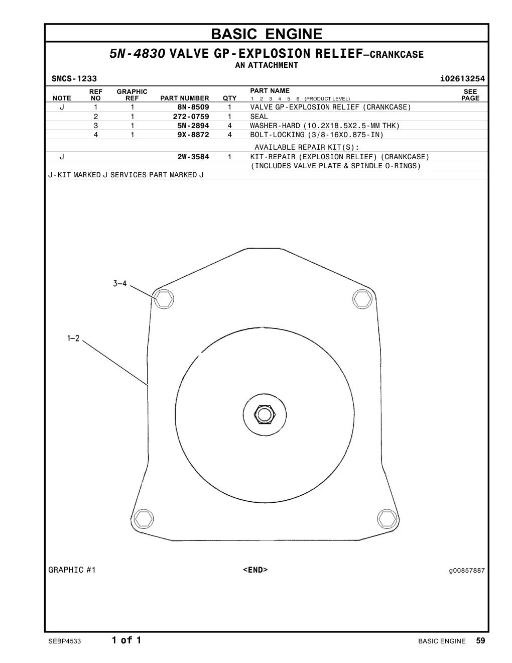 8N-8509 - VALVE GP-EXPLOSION RELIEF (CRANKCASE)