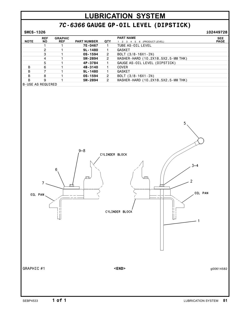 7E-0467 TUBE AS-OIL LEVEL CAT parts manual diagram