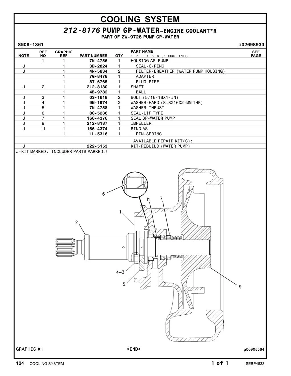 166-4376 - SEAL GP-WATER PUMP
