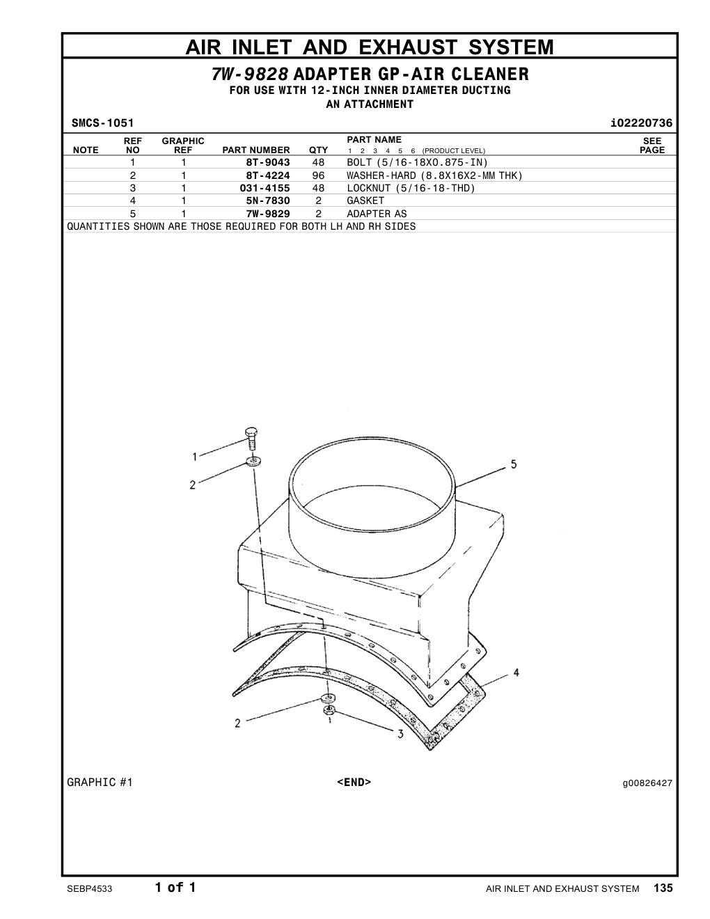 7W-9829 ADAPTER AS CAT parts manual diagram