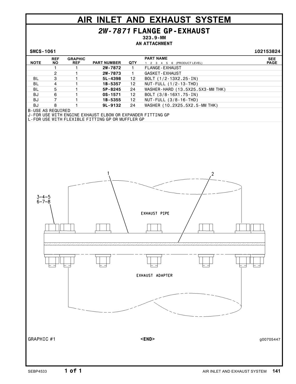 2W-7873 GASKET-EXHAUST CAT parts manual diagram