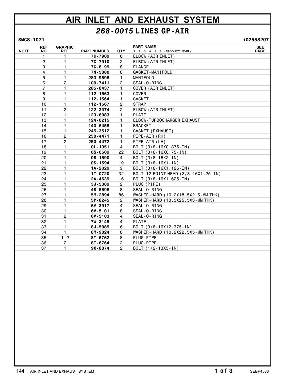 250-4472 PIPE-AIR(LH) CAT parts manual diagram