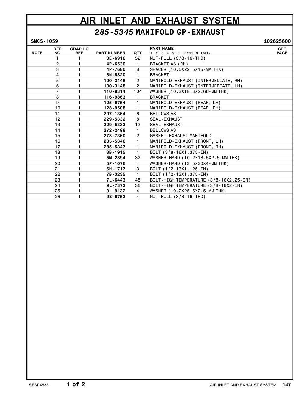 100-3148 MANIFOLD-EXHAUST (INTERMEDIATE, LH) CAT parts manual diagram