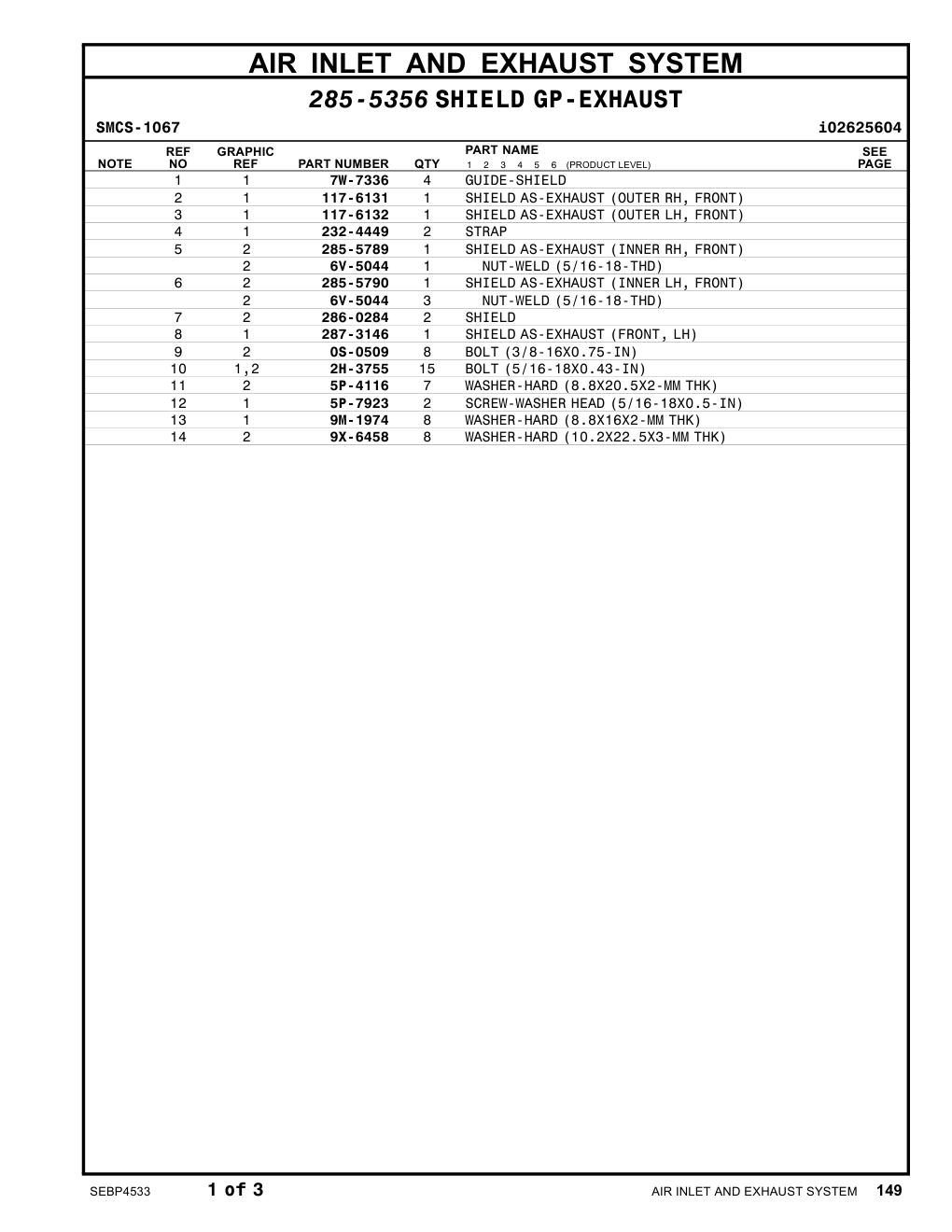 285-5790 SHIELDAS-EXHAUST(INNERLH,FRONT) CAT parts manual diagram