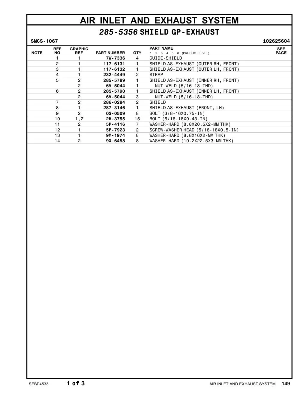 287-3146 SHIELDAS-EXHAUST(FRONT,LH) CAT parts manual diagram