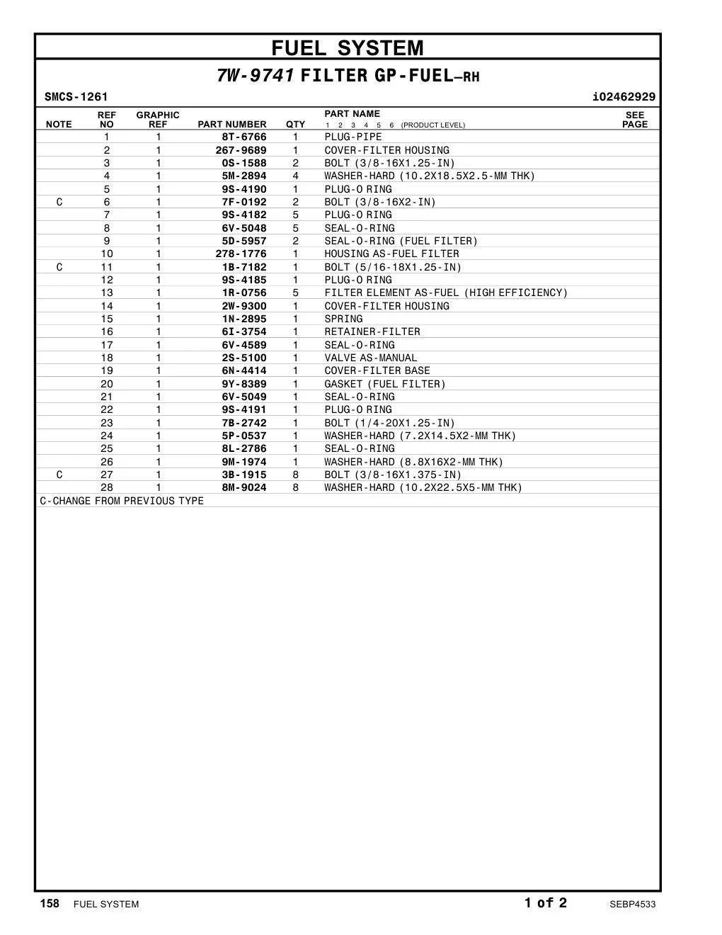 1R-0756 FILTER ELEMENT-FUEL (ADVANCED EFFICIENCY) CAT parts manual diagram