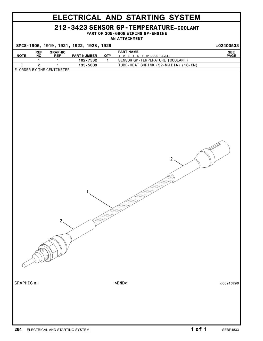 102-7532 SENSOR GP-TEMPERATURE (COOLANT) CAT parts manual diagram