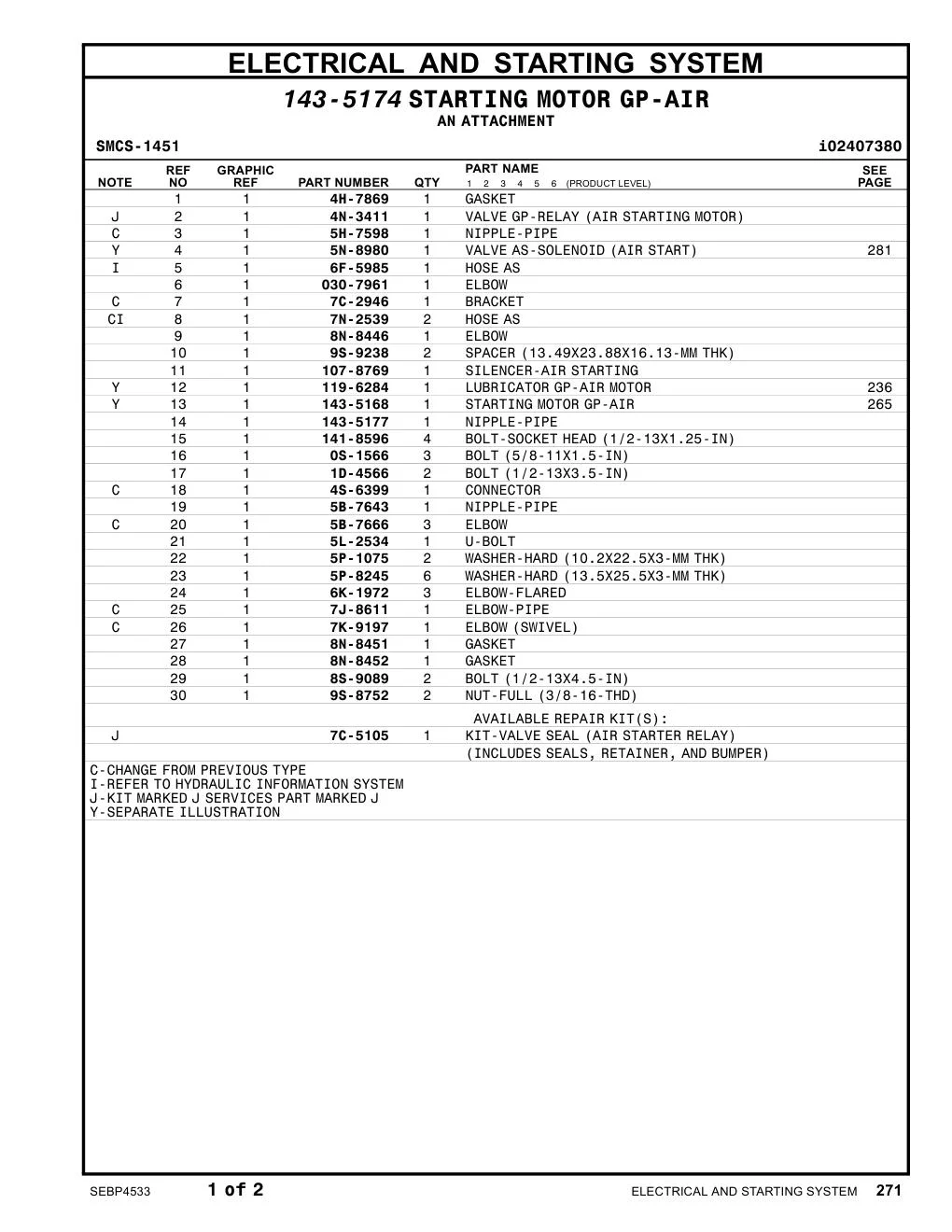 143-5168 STARTING MOTOR GP-AIR CAT parts manual diagram