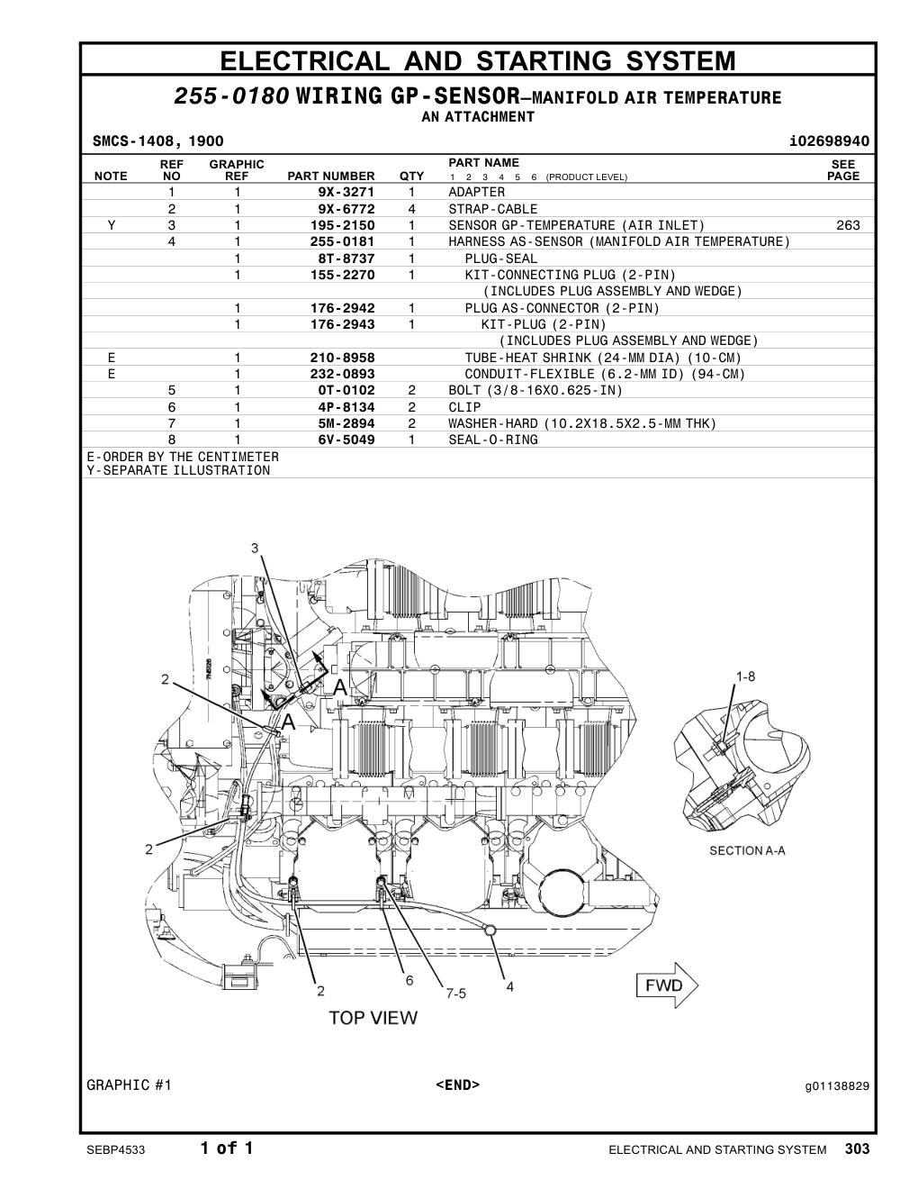 255-0181 HARNESS AS-SENSOR(MANIFOLDAIRTEMPERATURE) CAT parts manual diagram