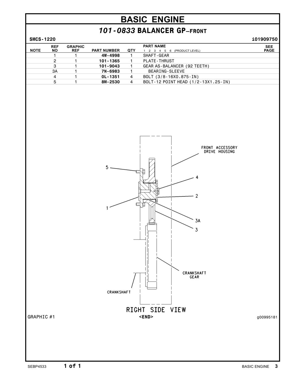 101-9043 GEARAS-BALANCER(92TEETH) CAT parts manual diagram