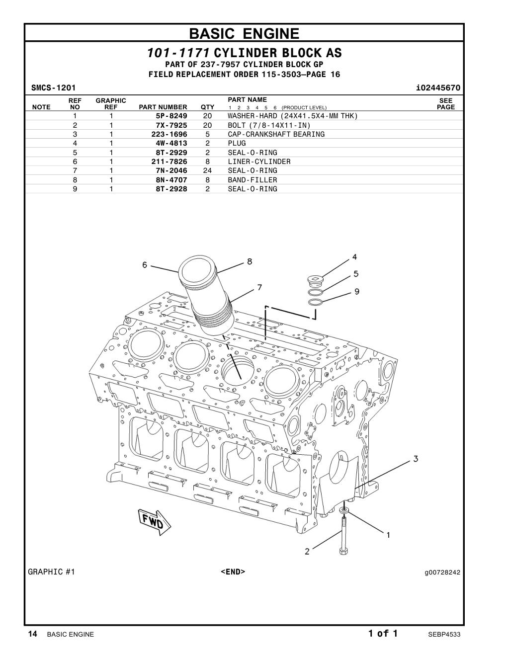 223-1696 CAP-CRANKSHAFT BEARING CAT parts manual diagram