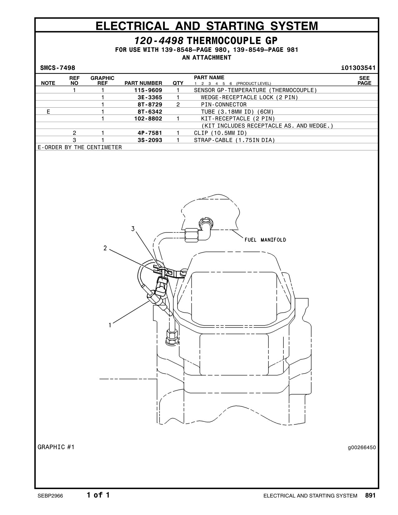 115-9609 SENSOR GP-TEMPERATURE (THERMOCOUPLE) CAT parts manual diagram