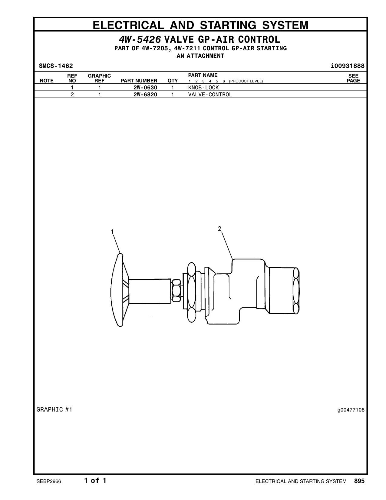 2W-0630 KNOB-LOCK CAT parts manual diagram