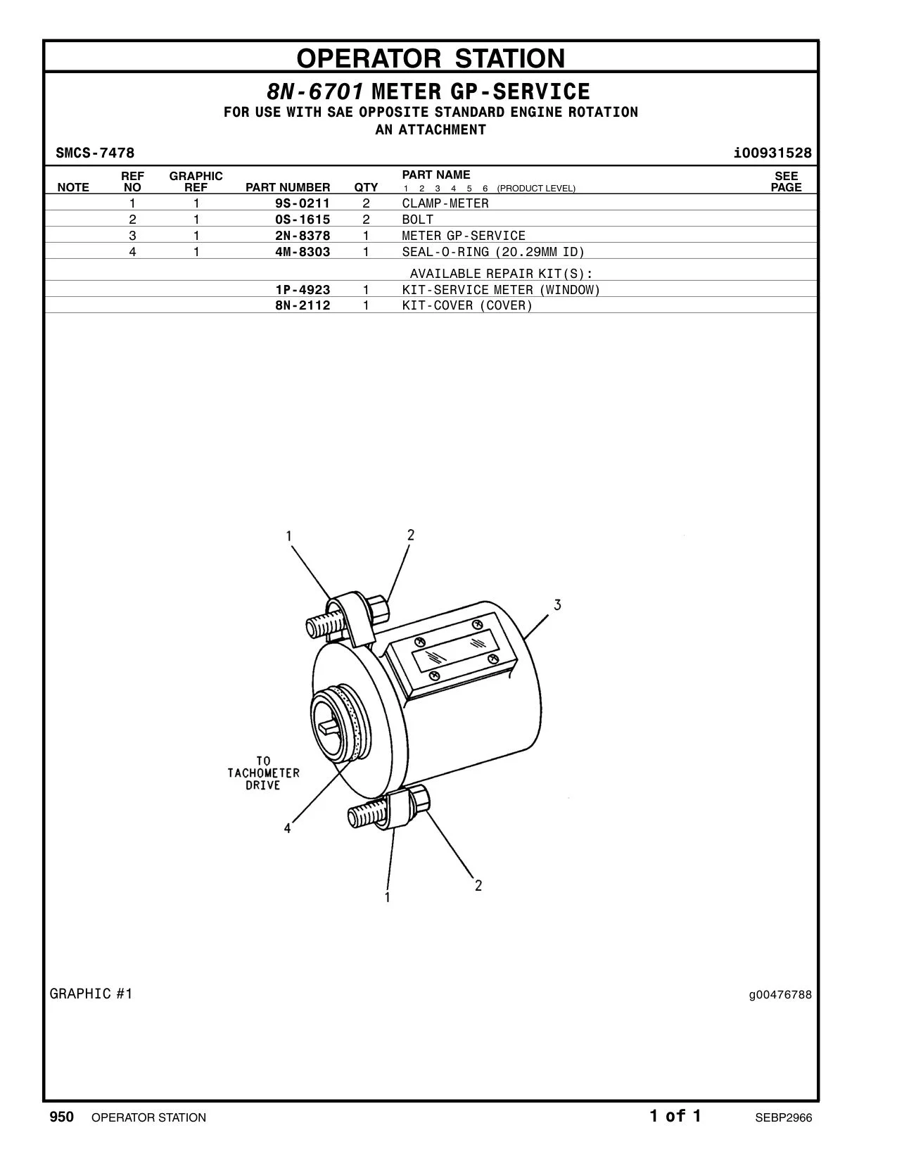 2N-8378 METER GP-SERVICE CAT parts manual diagram