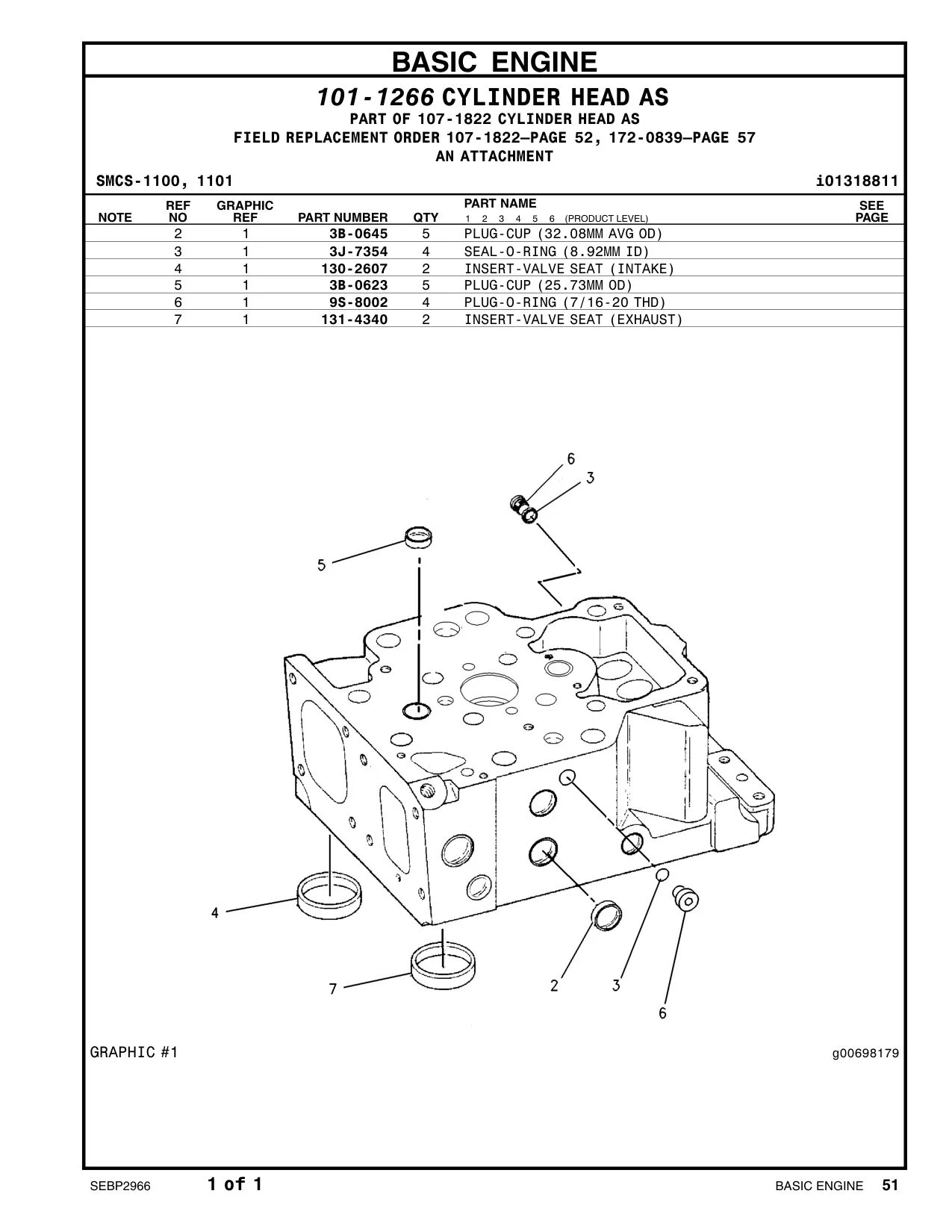 130-2607 INSERT-VALVE SEAT (STANDARD) (INLET) CAT parts manual diagram