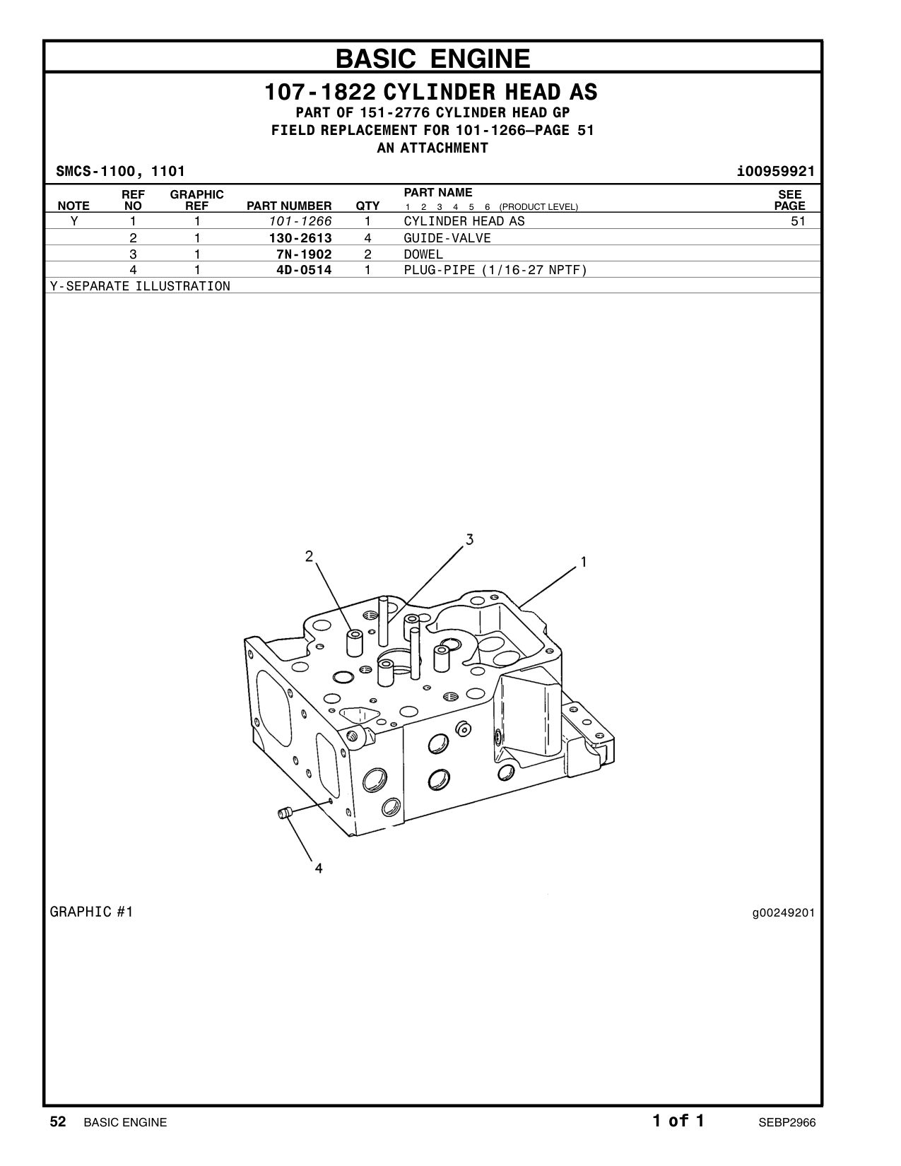 101-1266 CYLINDER HEAD AS CAT parts manual diagram