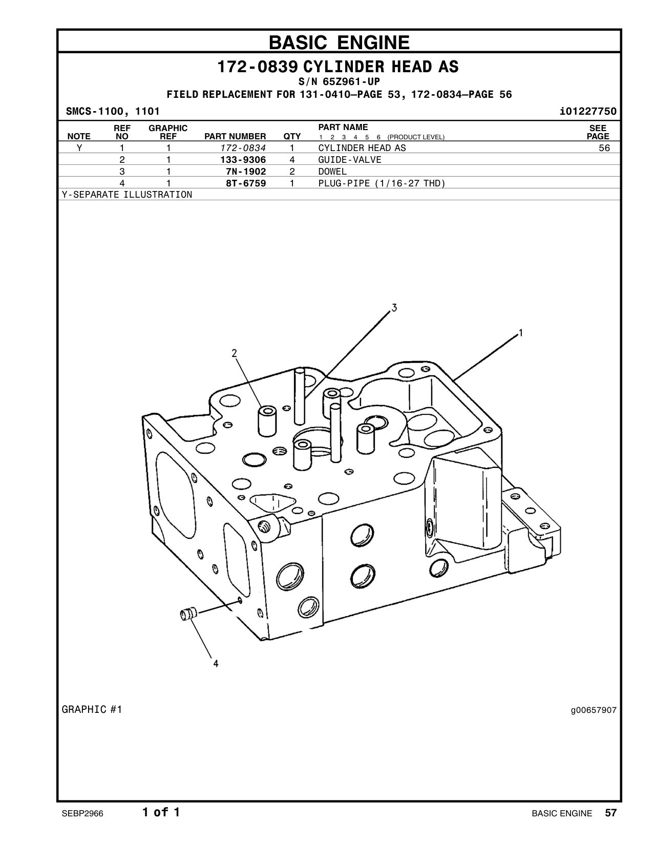172-0834 CYLINDER HEAD AS · S/N 65Z961-UP CAT parts manual diagram