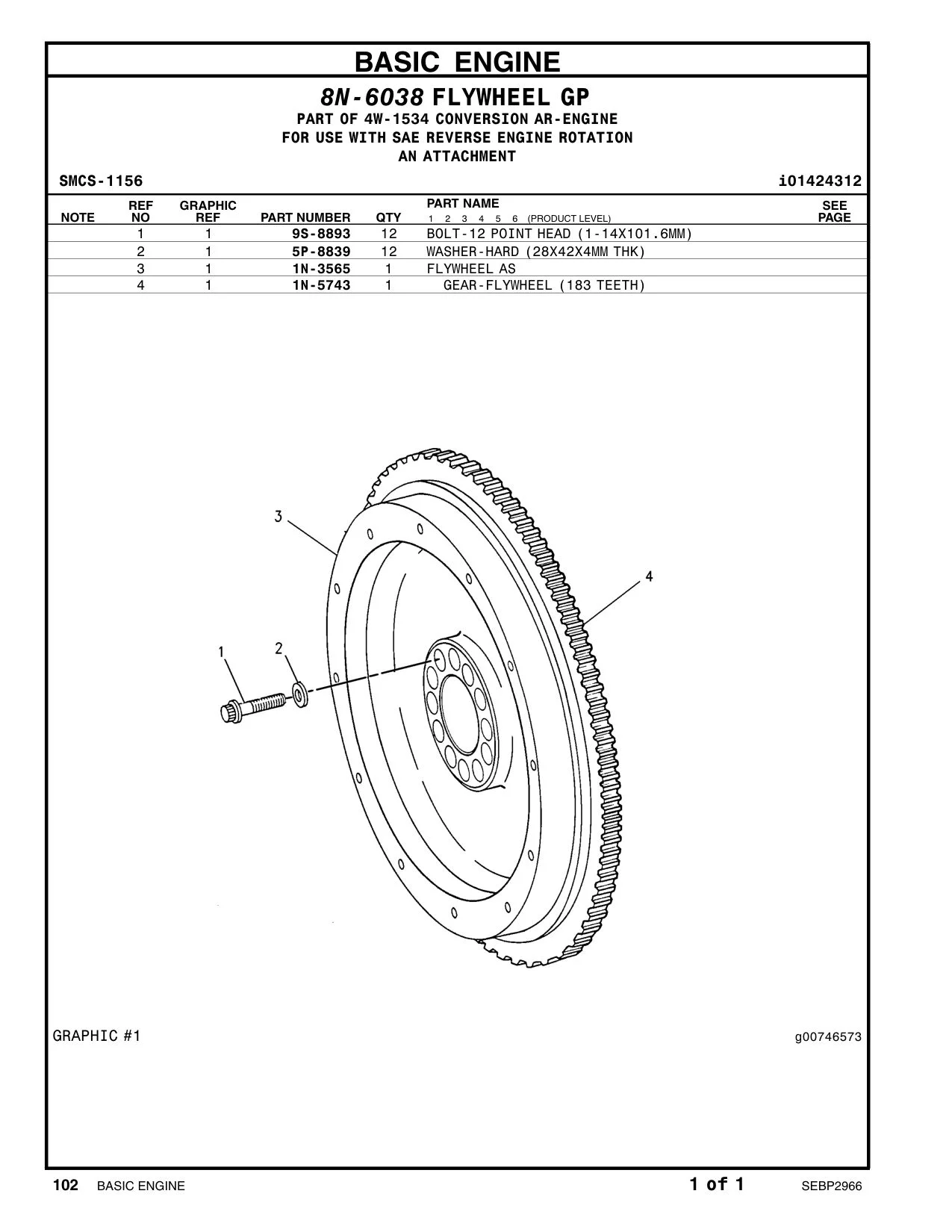 1N-3565 FLYWHEEL AS CAT parts manual diagram