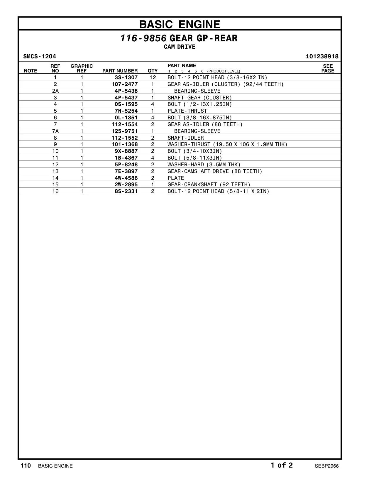 107-2477 GEAR AS-IDLER (92/44-TEETH) CAT parts manual diagram