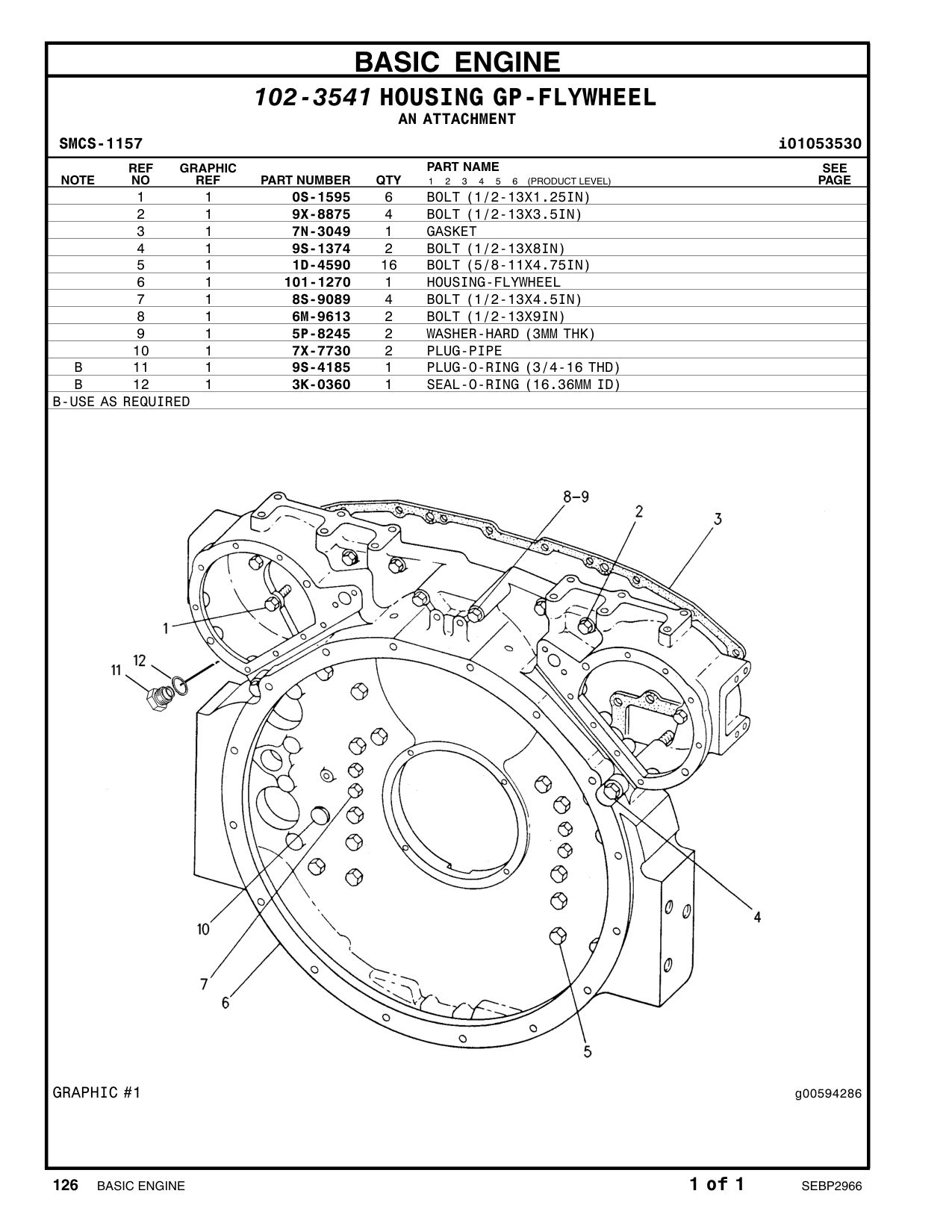 101-1270 HOUSING-FLYWHEEL CAT parts manual diagram