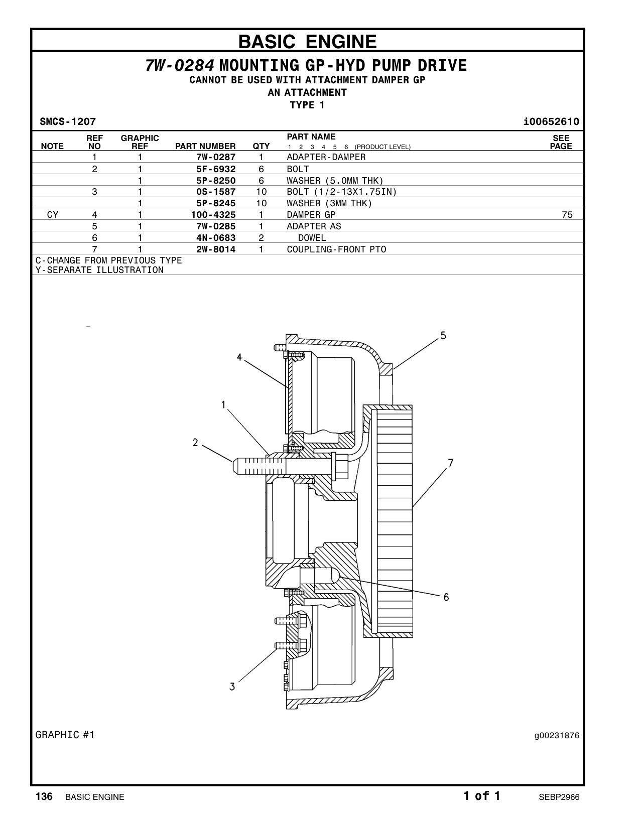 7W-0287 ADAPTER-DAMPER CAT parts manual diagram