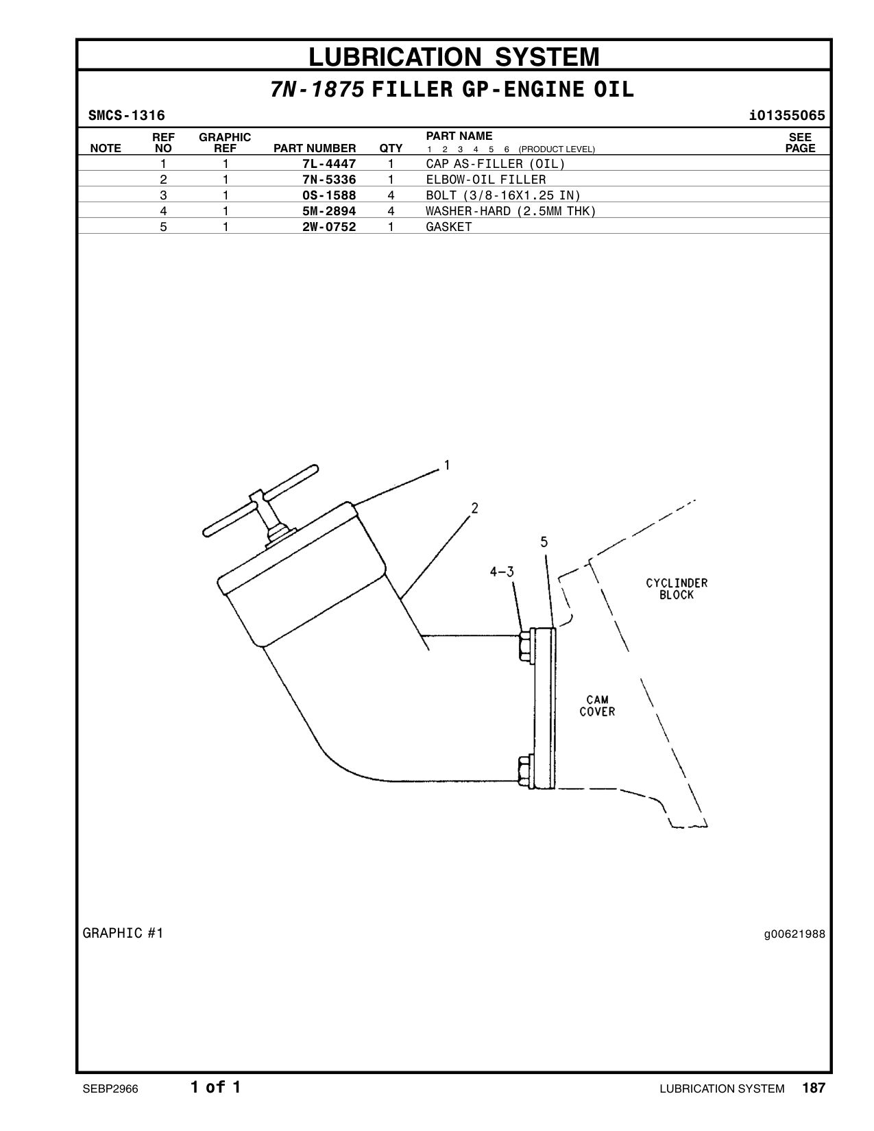 7N-5336 ELBOW-OIL FILLER CAT parts manual diagram