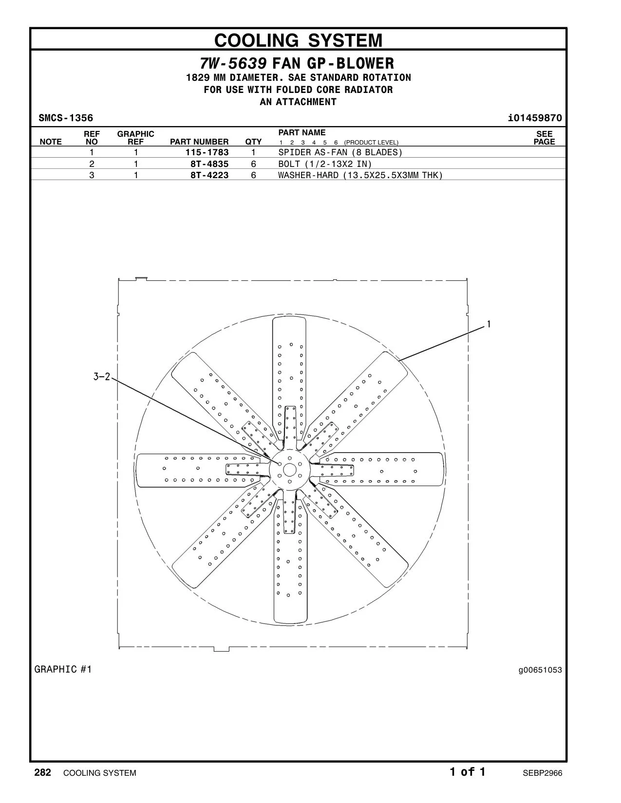 115-1783 SPIDER AS-FAN (8-BLADE) CAT parts manual diagram