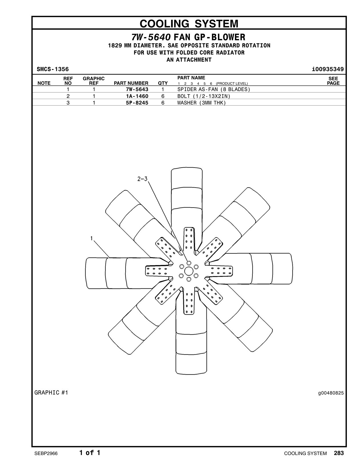 7W-5643 SPIDER AS-FAN (8 BLADES) CAT parts manual diagram