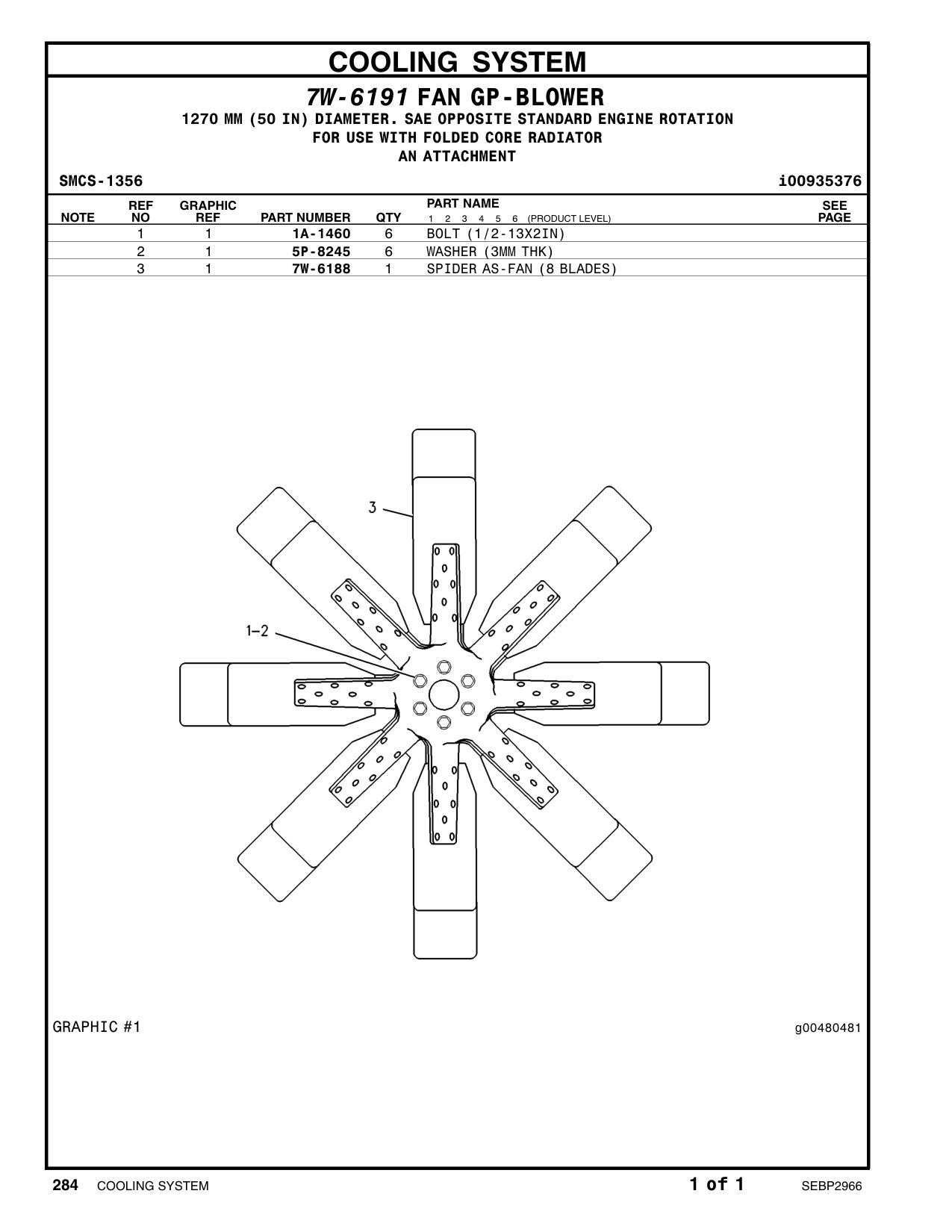 7W-6188 SPIDER AS-FAN (8 BLADES) CAT parts manual diagram