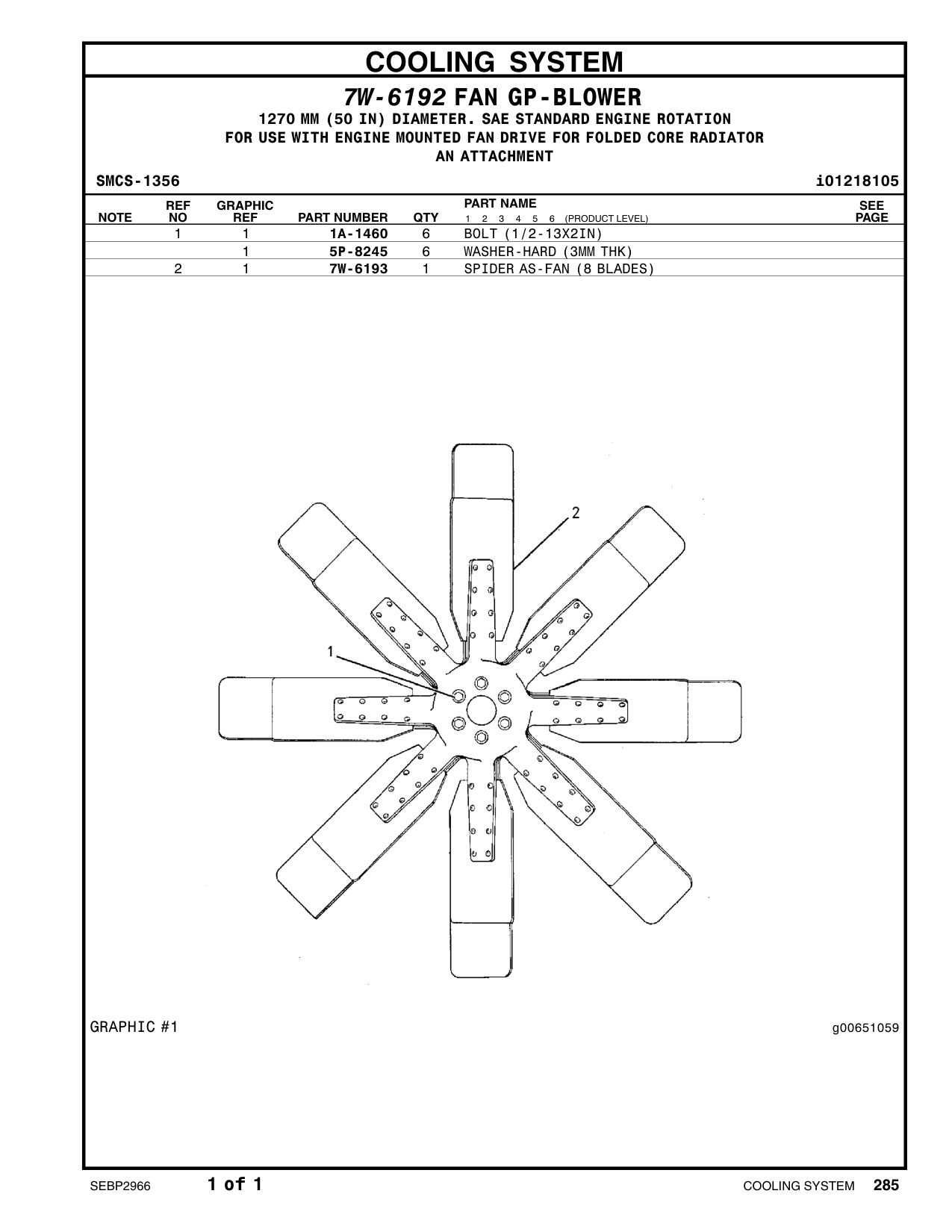 7W-6193 SPIDER AS-FAN (8 BLADES) CAT parts manual diagram